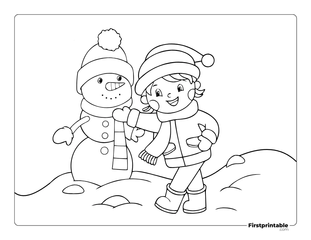 Snowman with Kid to Color