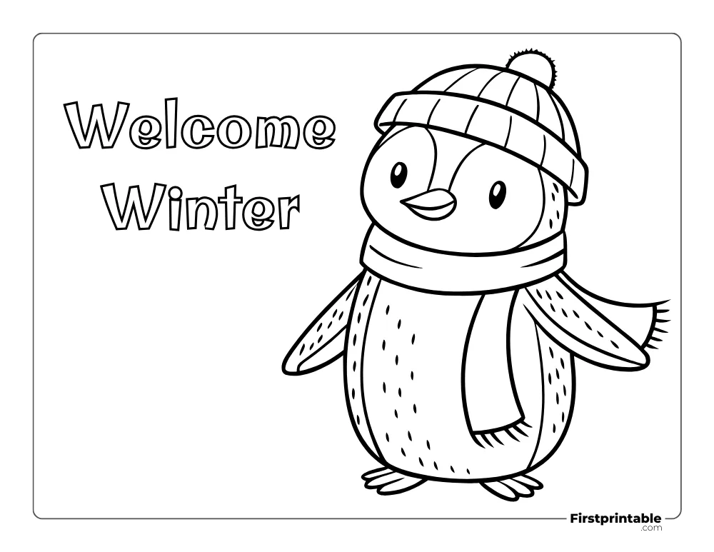 Cute  Winter Penguin Coloring Sheet