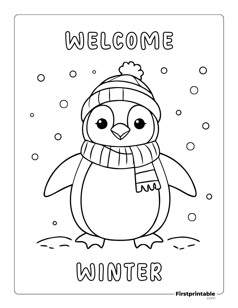 Penguin Welcoming Winter Coloring Sheet