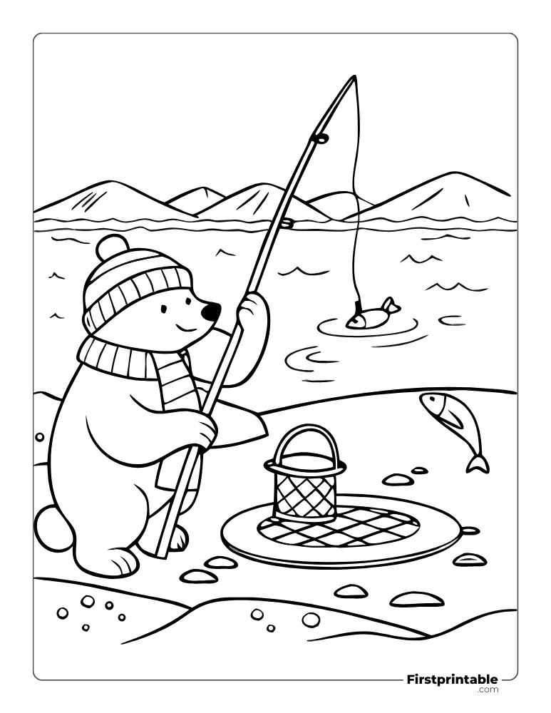 Bear Fishing to Color for Kids