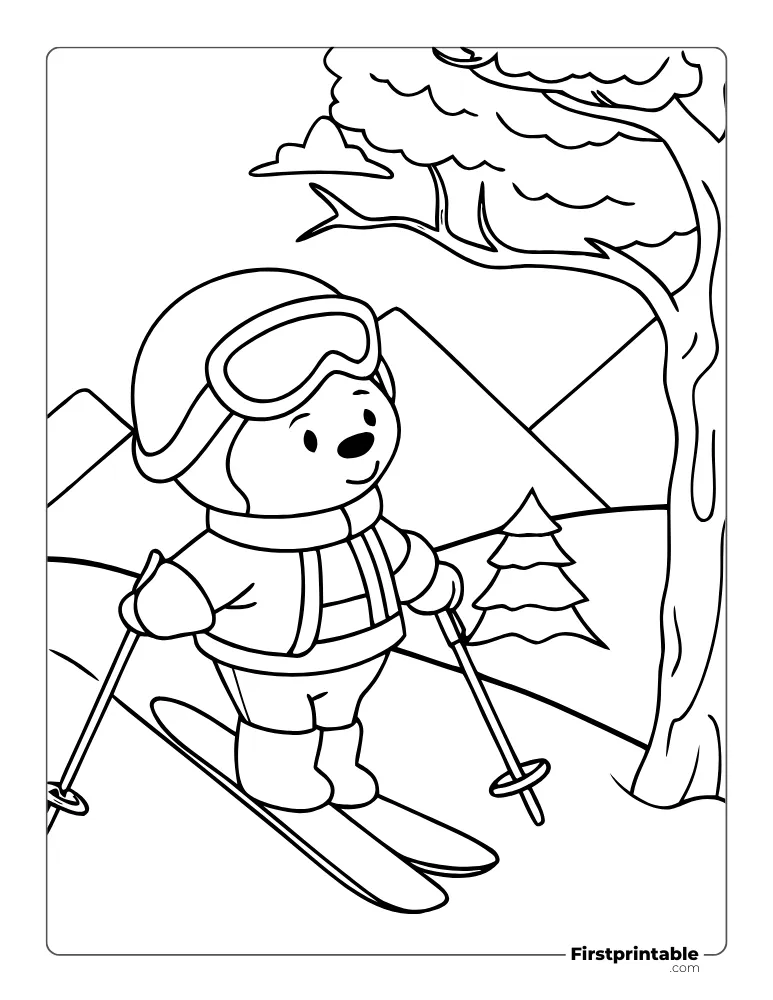Winter Skiing Coloring Sheet