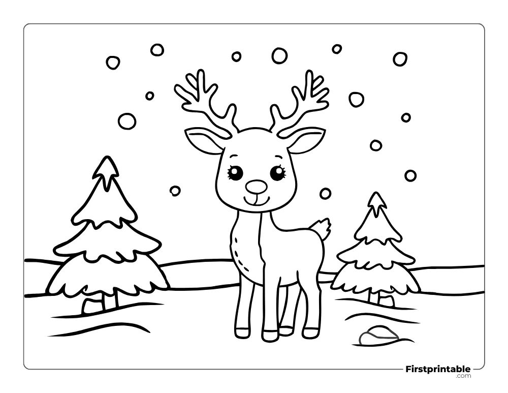 Cheerful Reindeer in Snow Coloring Page