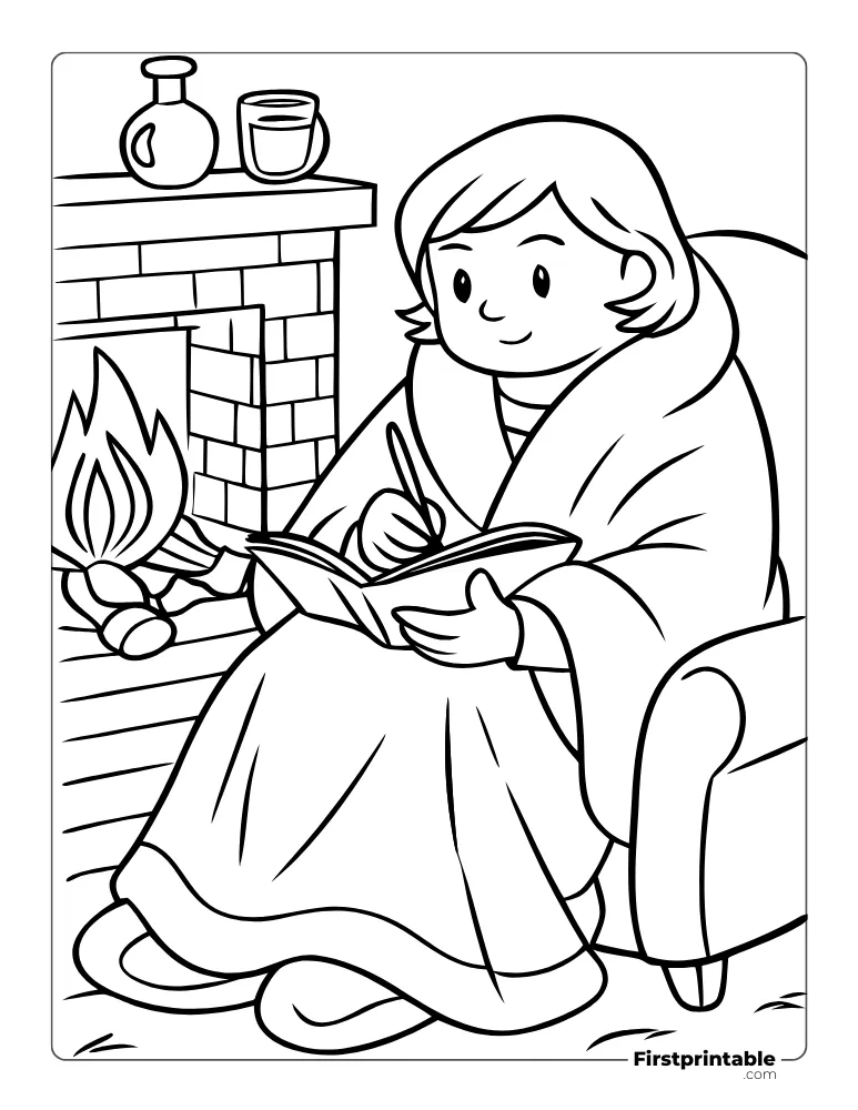 Winter Cozy Evening Coloring Sheet