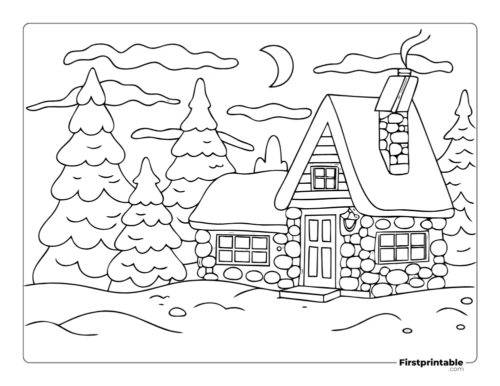 Cozy Stone Cottage Outdoors Coloring Page