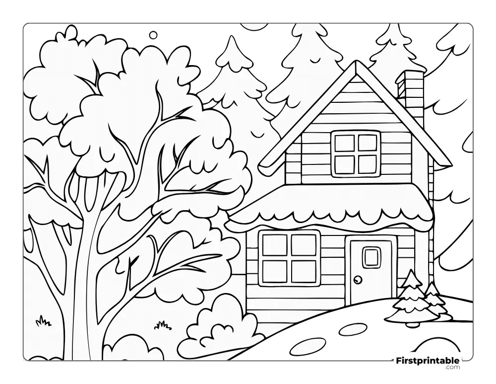 Cute Cozy Wooden House to Color for Kids