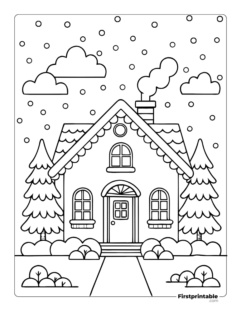 Cozy Winter House Coloring Page