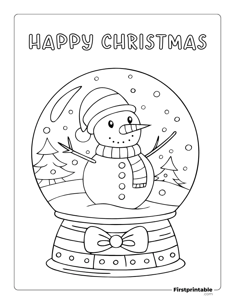 Cute Snowman in Snow Globe Coloring Sheet