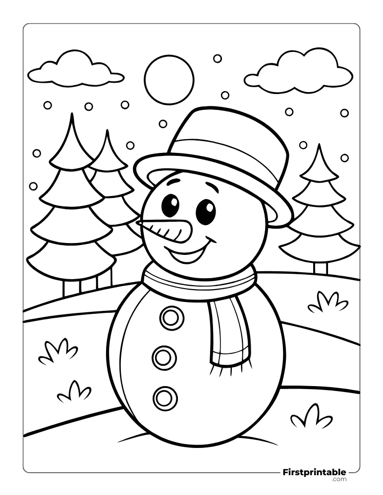 Happy Snowman in Winter to Color