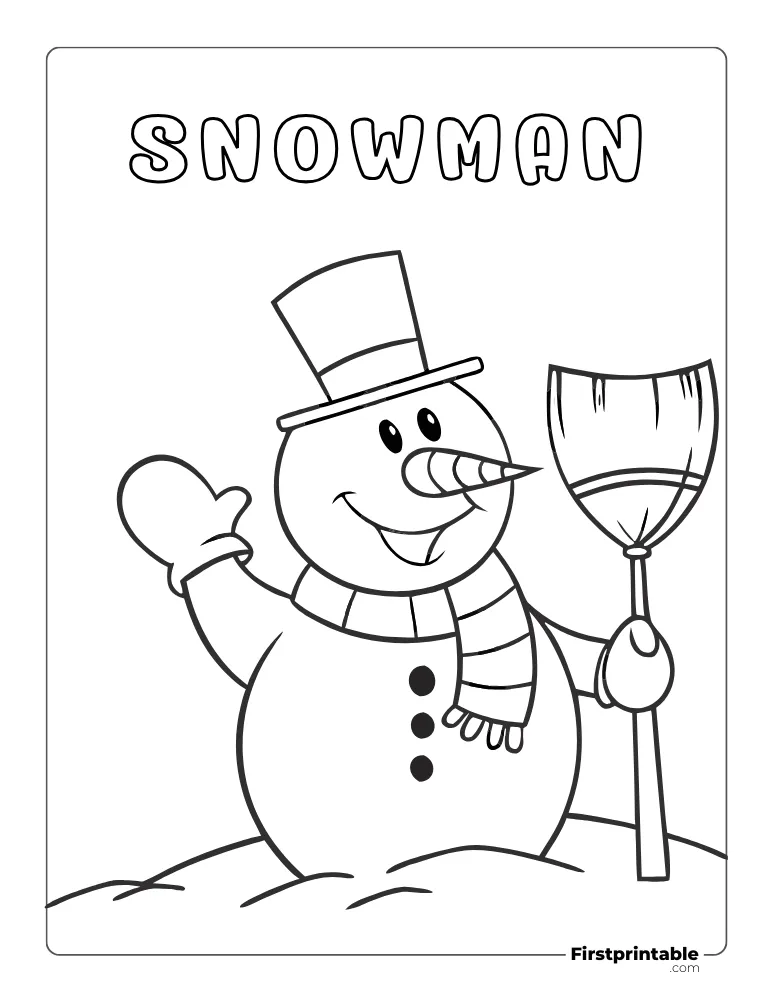 Snowman with Shovel to Color
