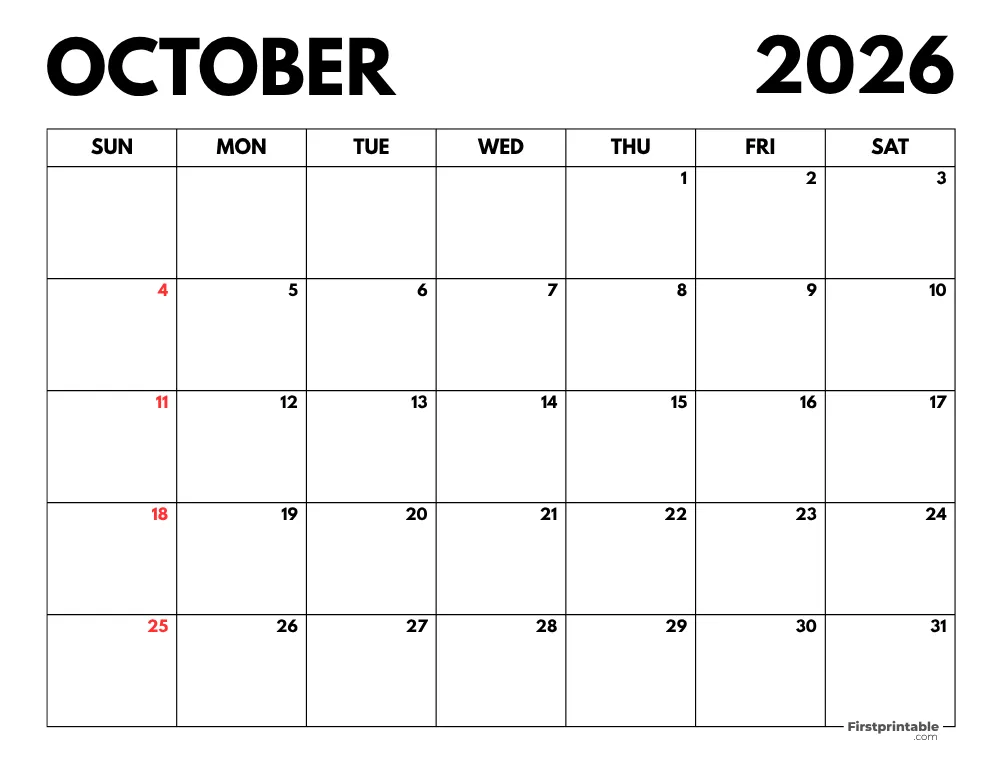 2026 October Calendar