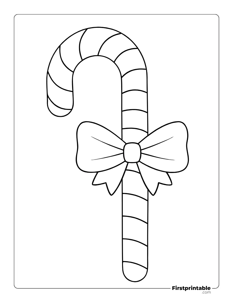 Candy Cane with Bow Template - Large Outline