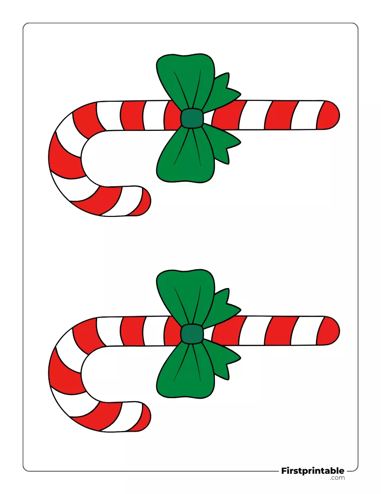 Candy Cane with Bow Template - Medium Colored