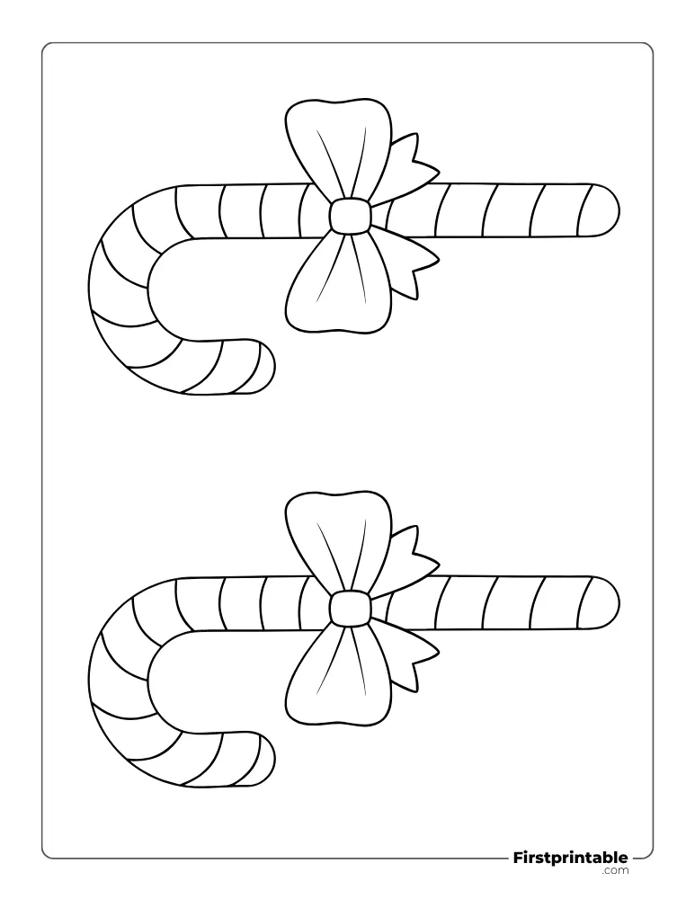 Candy Cane with Bow Template - Medium Outline