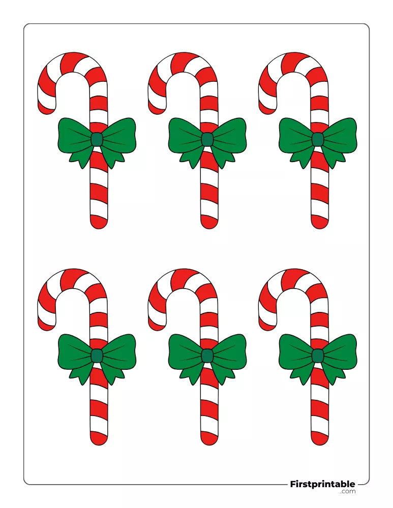 Candy Cane with Bow Template - Small Colored