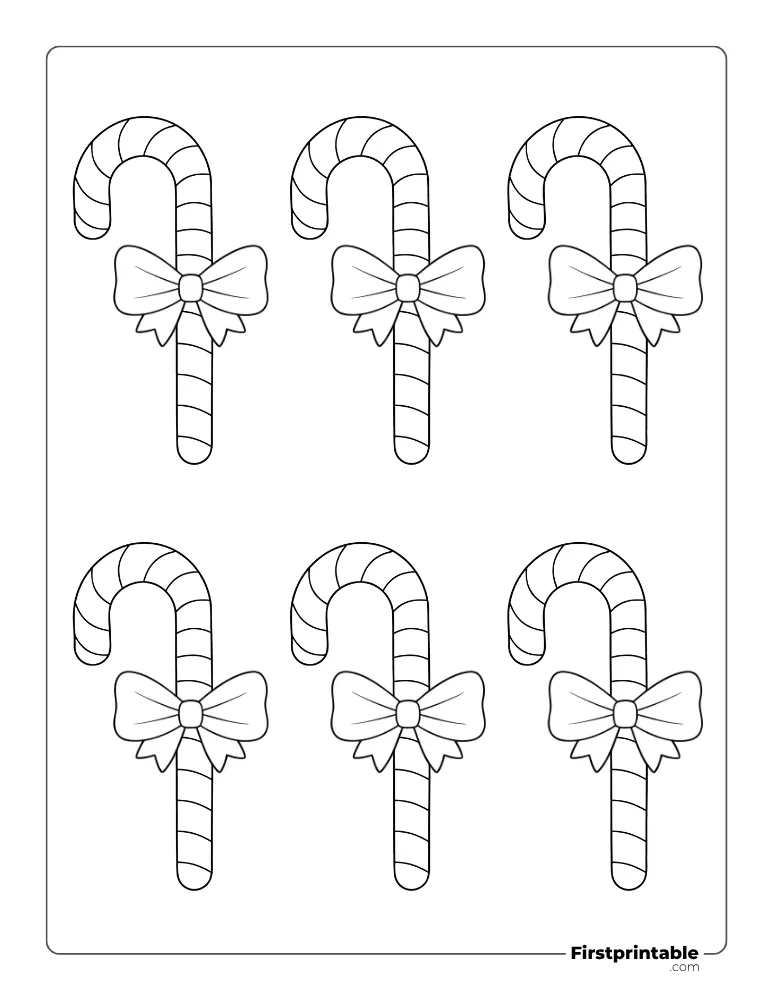 Candy Cane with Bow Template - Small Outline