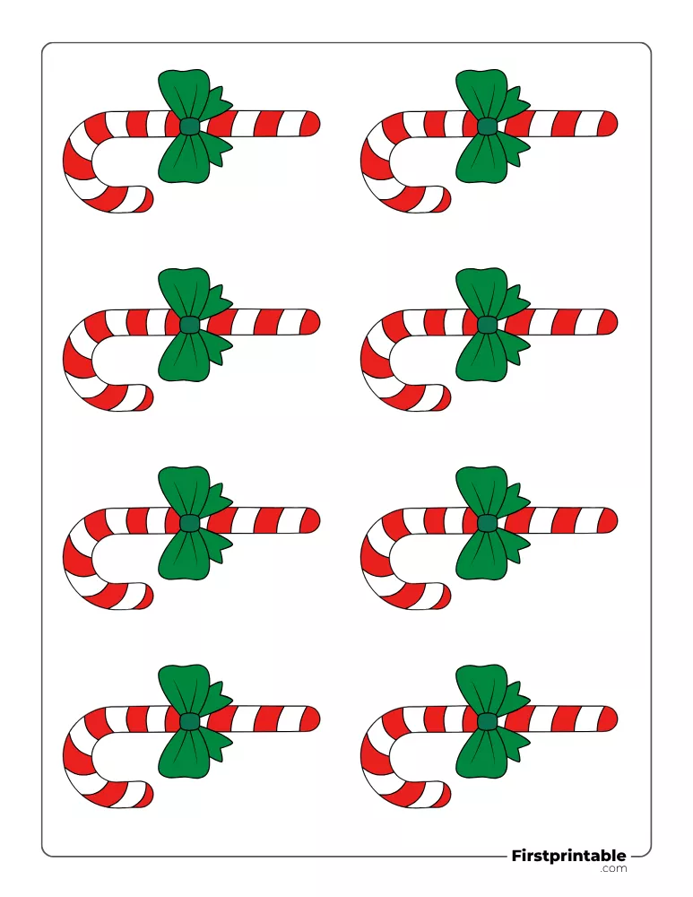Candy Cane with Bow Template - XS Colored