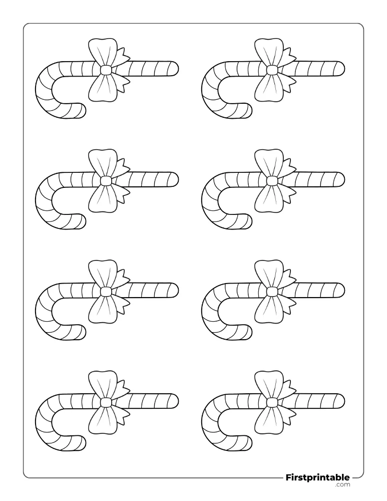 Candy Cane with Bow Template - XS Outline
