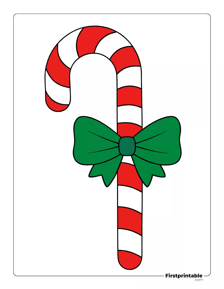 Candy Cane with Bow Template - Large Colored