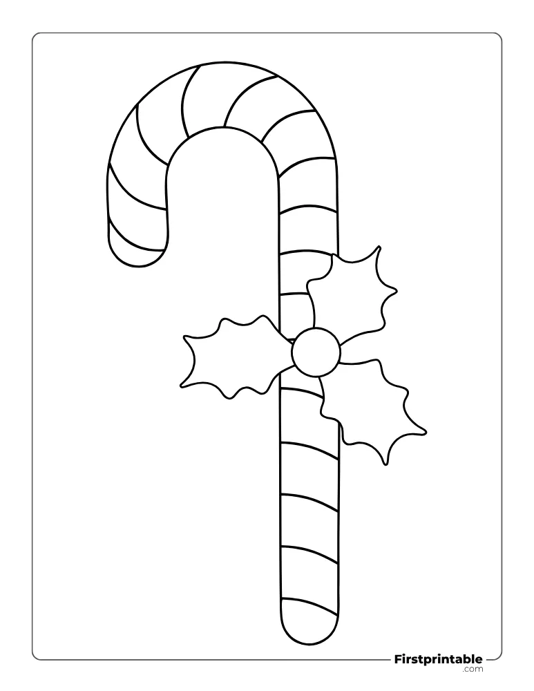 Candy Cane with Mistletoe Template - Large Outline