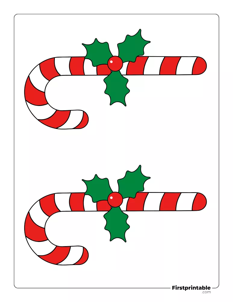 Candy Cane with Mistletoe Template - Medium Colored