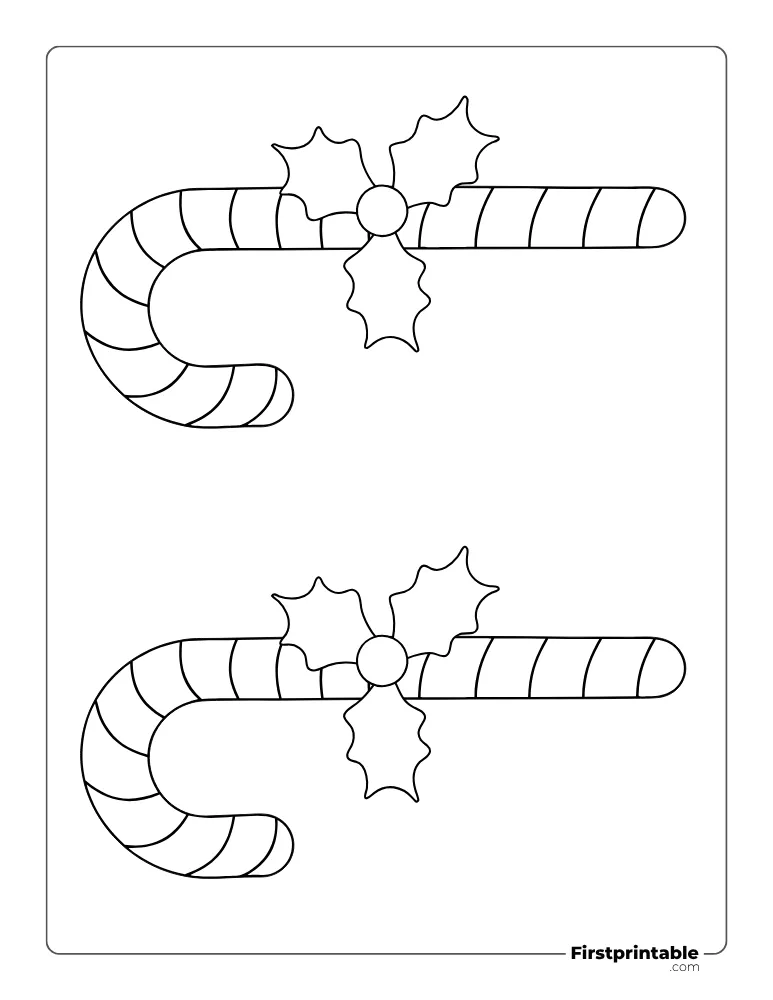Candy Cane with Mistletoe Template - Medium Outline