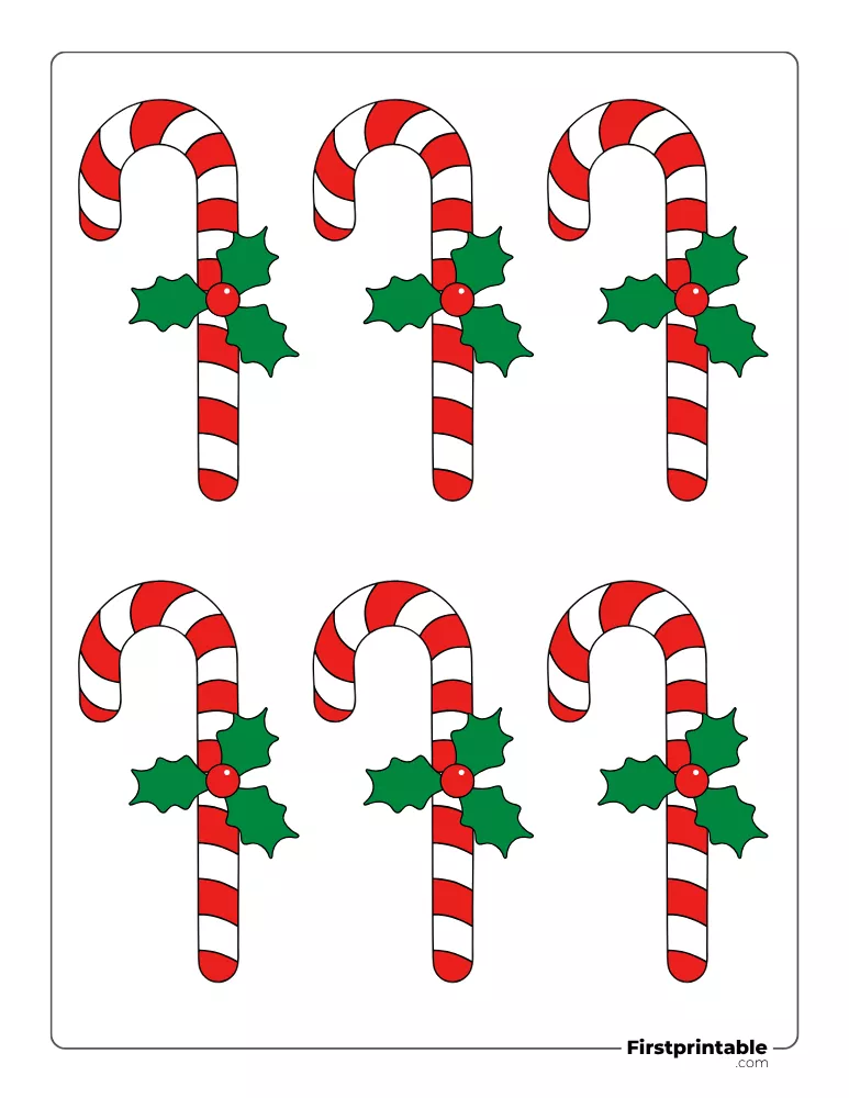 Candy Cane with Mistletoe Template - Small Colored