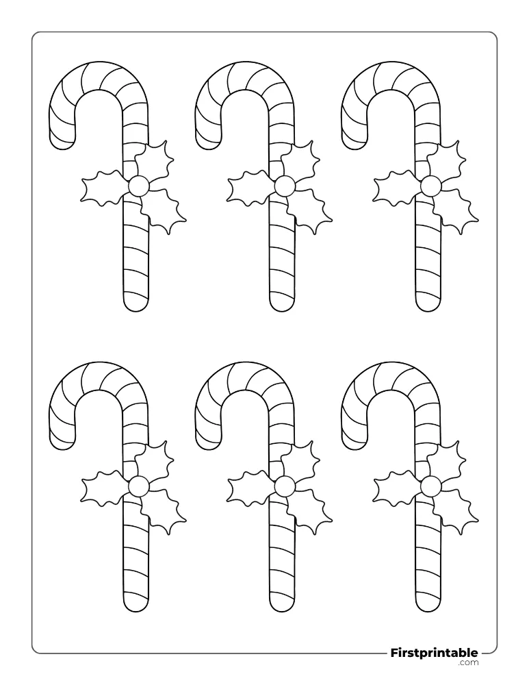 Candy Cane with Mistletoe Template - Small Outline