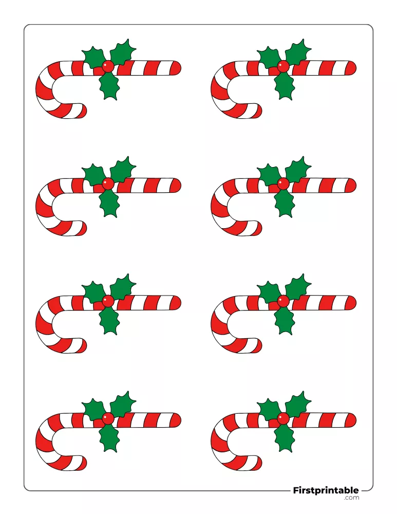 Candy Cane with Mistletoe Template - XS Colored