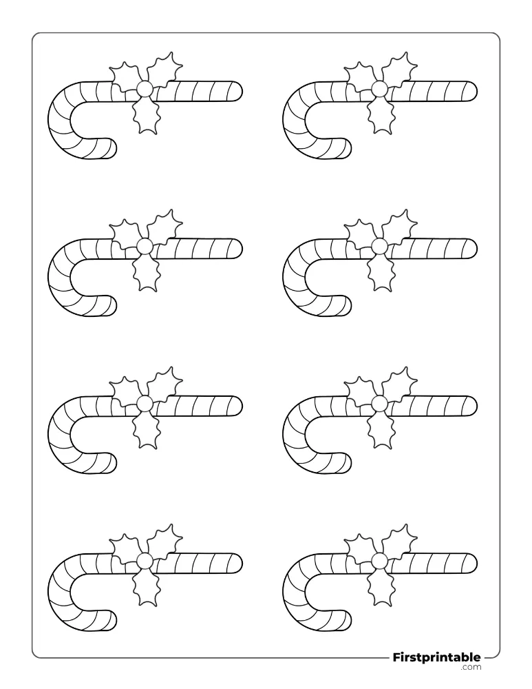 Candy Cane with Mistletoe Template - XS Outline