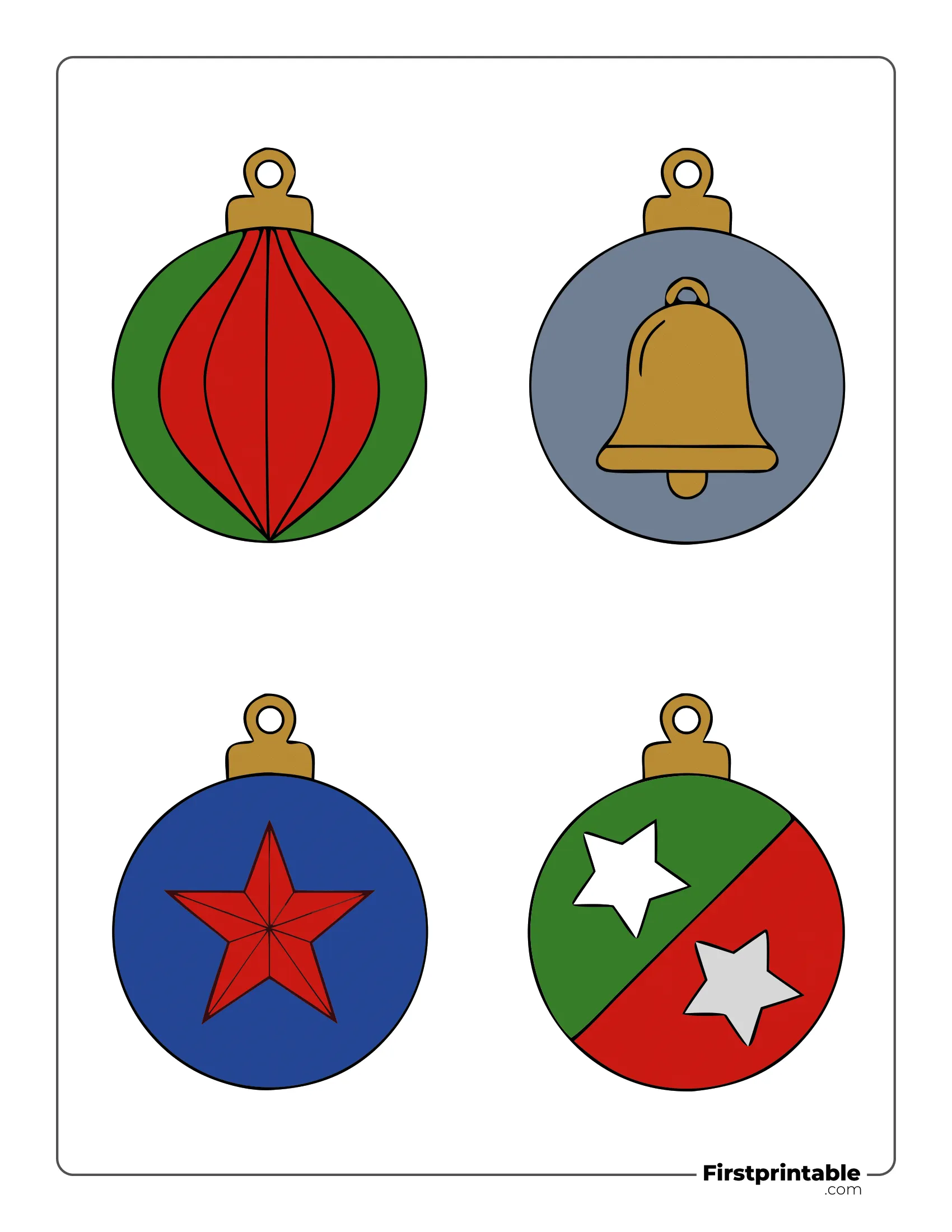 Printable Christmas Ornaments - Large Colored (Light, Bell, Star)