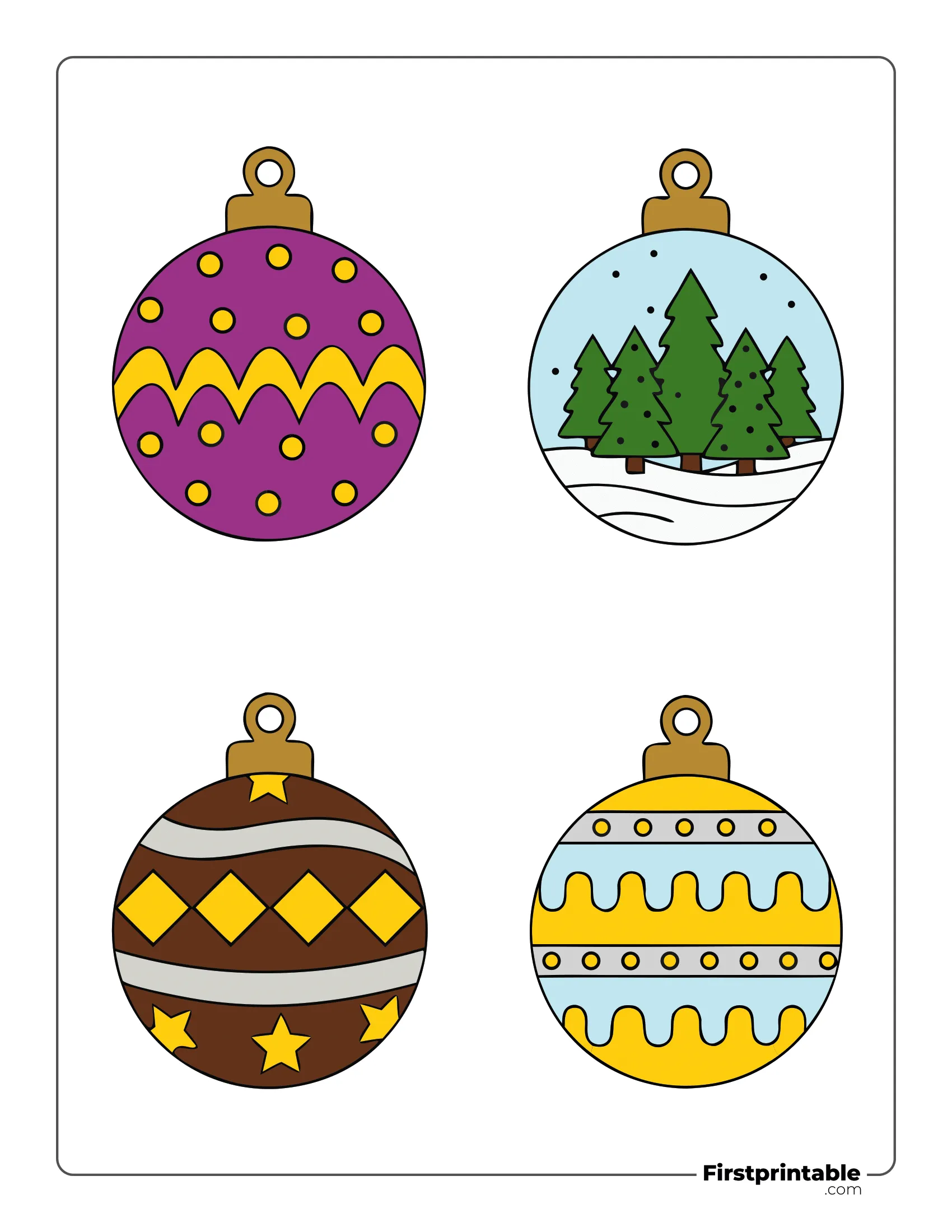 Round Christmas Ball Template - Large Colored