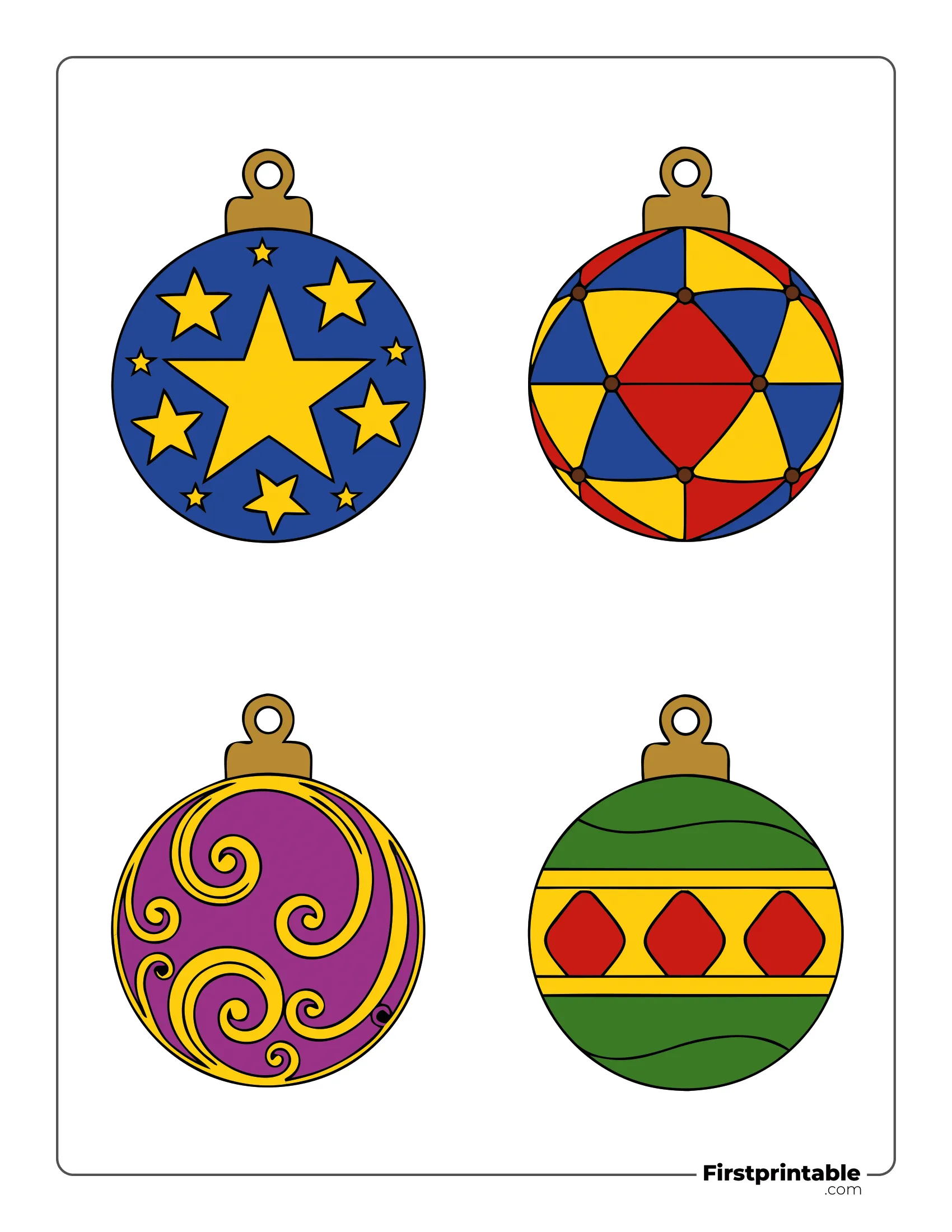 Christmas Ball Template - Large Colored( Star, Swirls, Geometric and Diamond)