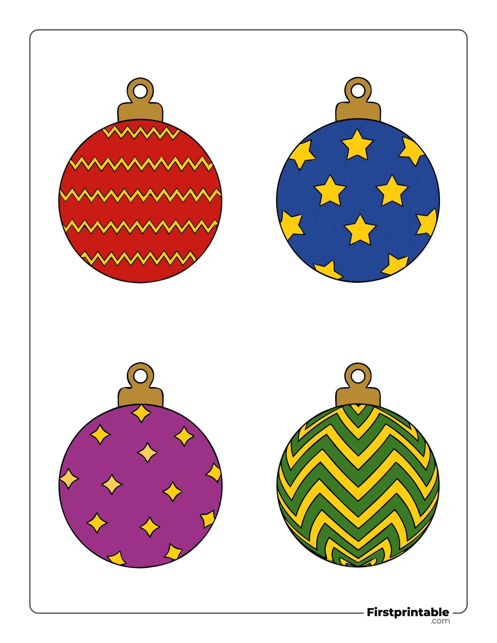 Mixed Christmas Ball Template - Large Colored (Star, Chevron, Diamond)
