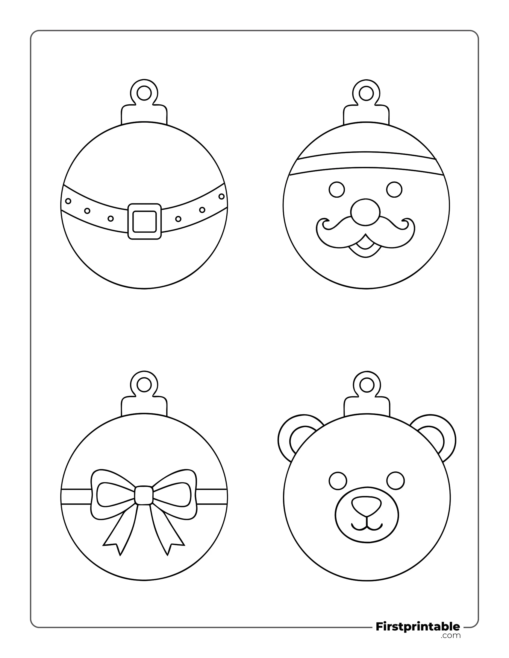 Printable Christmas Ball Template - Large Outline (Santa, Belt, Bow and Bear)