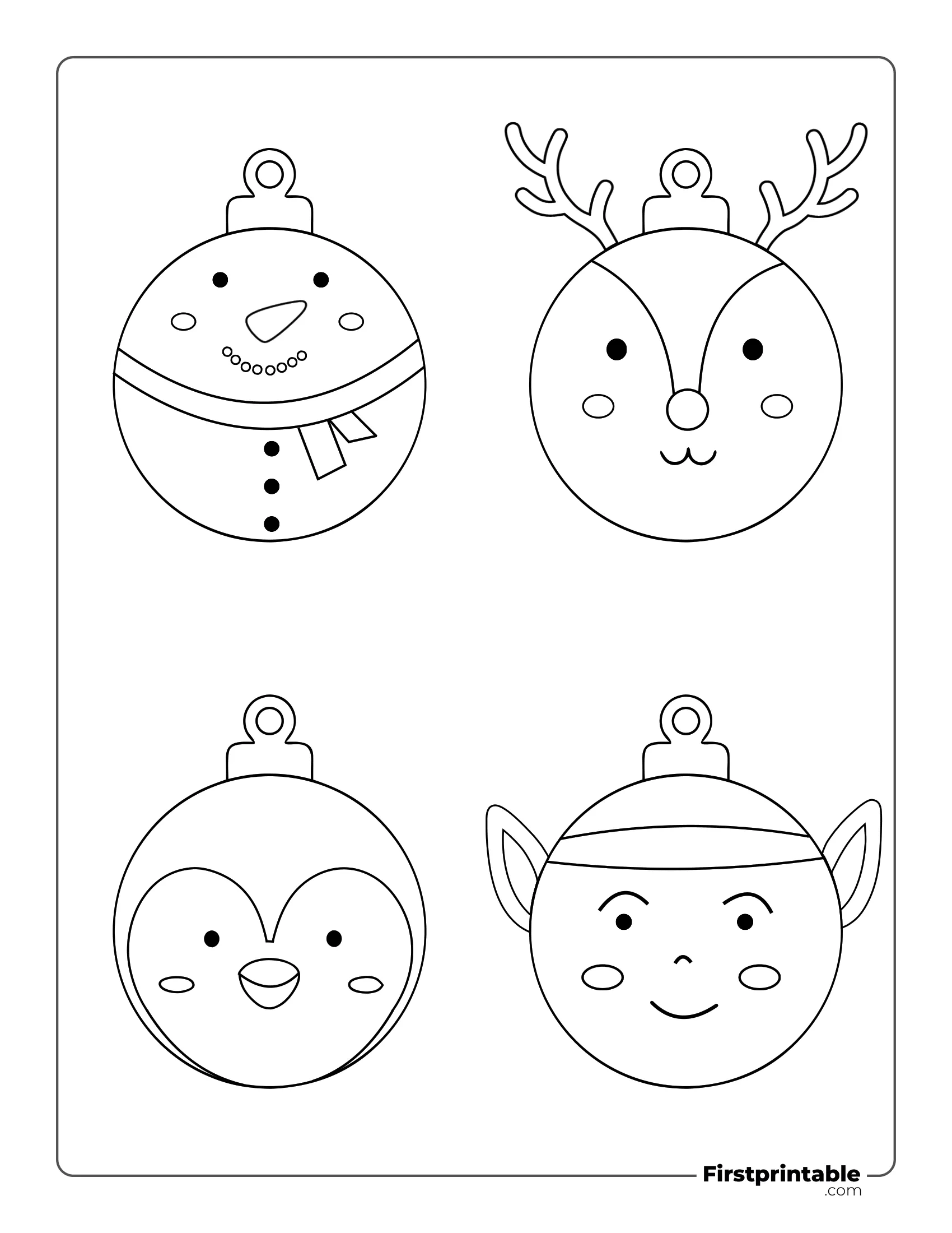 Christmas Ball Template - Large Outline (Snowman, Elf, Reindeer and Penguin)