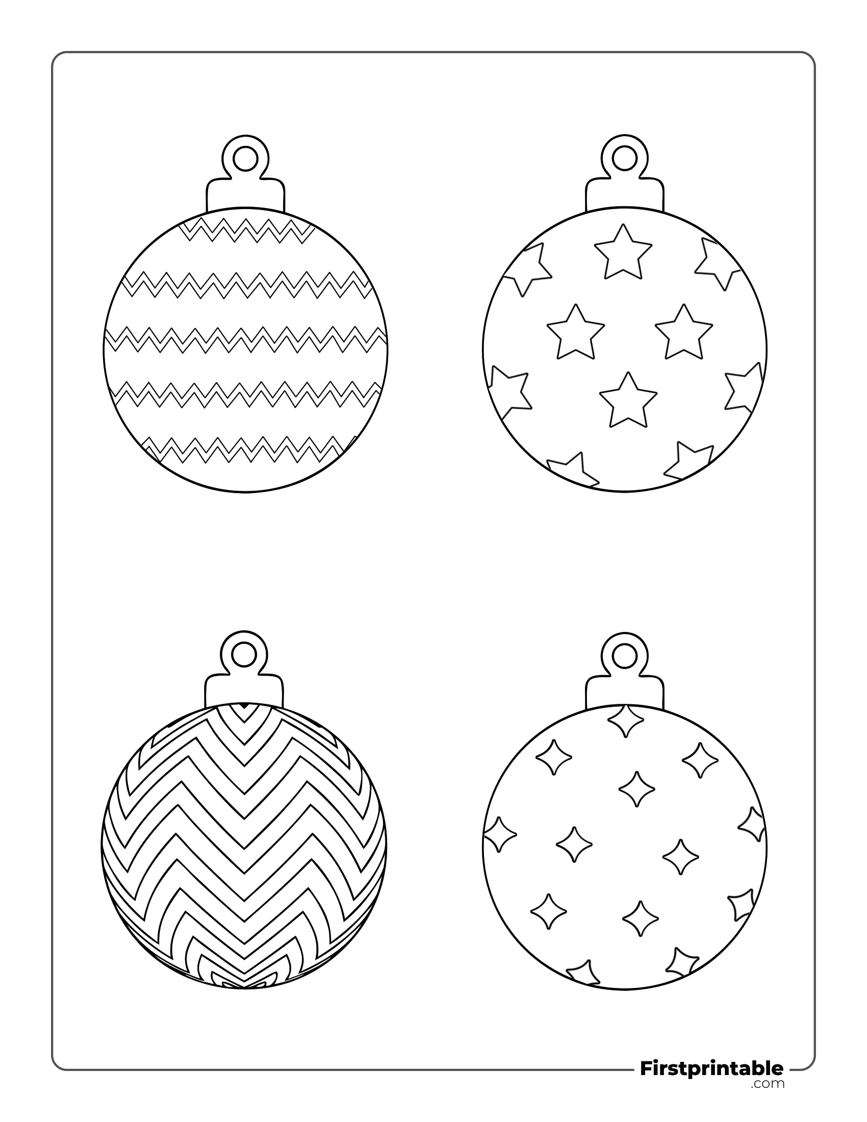 Mixed Christmas Ball Template - Large Outline (Star, Chevron, Diamond)