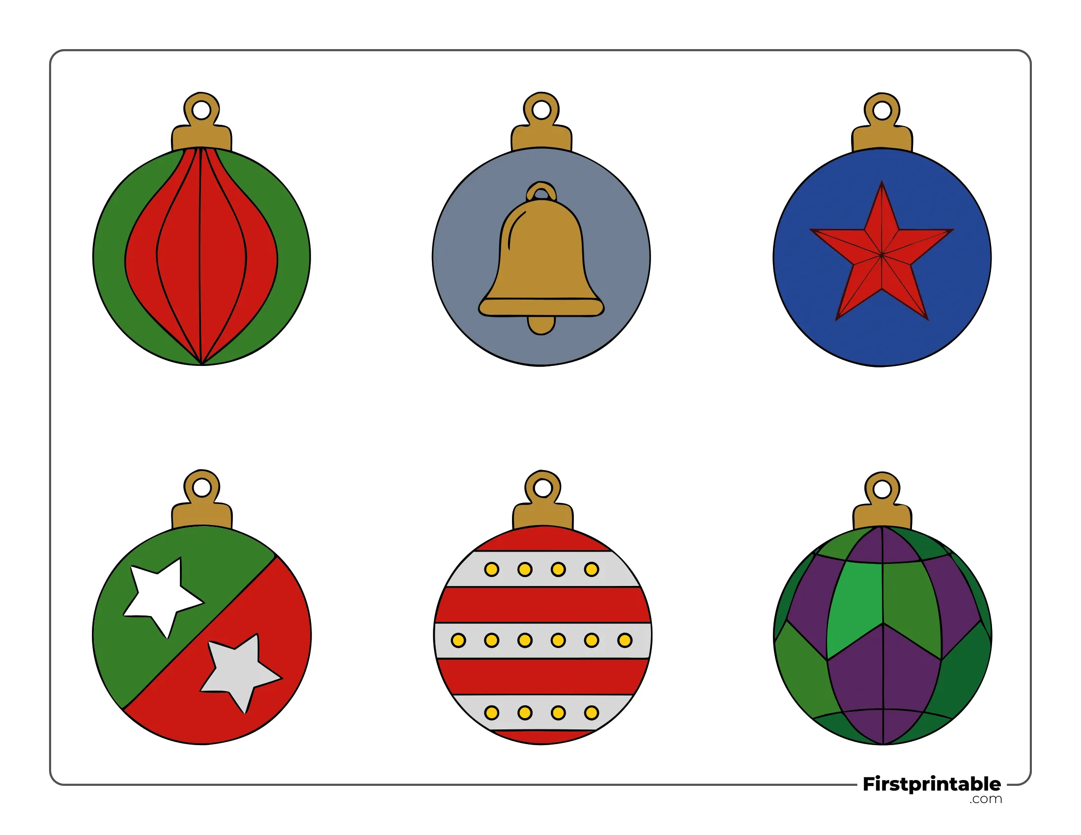 Printable Christmas Ornaments - Small Colored (Light, Bell, Star)