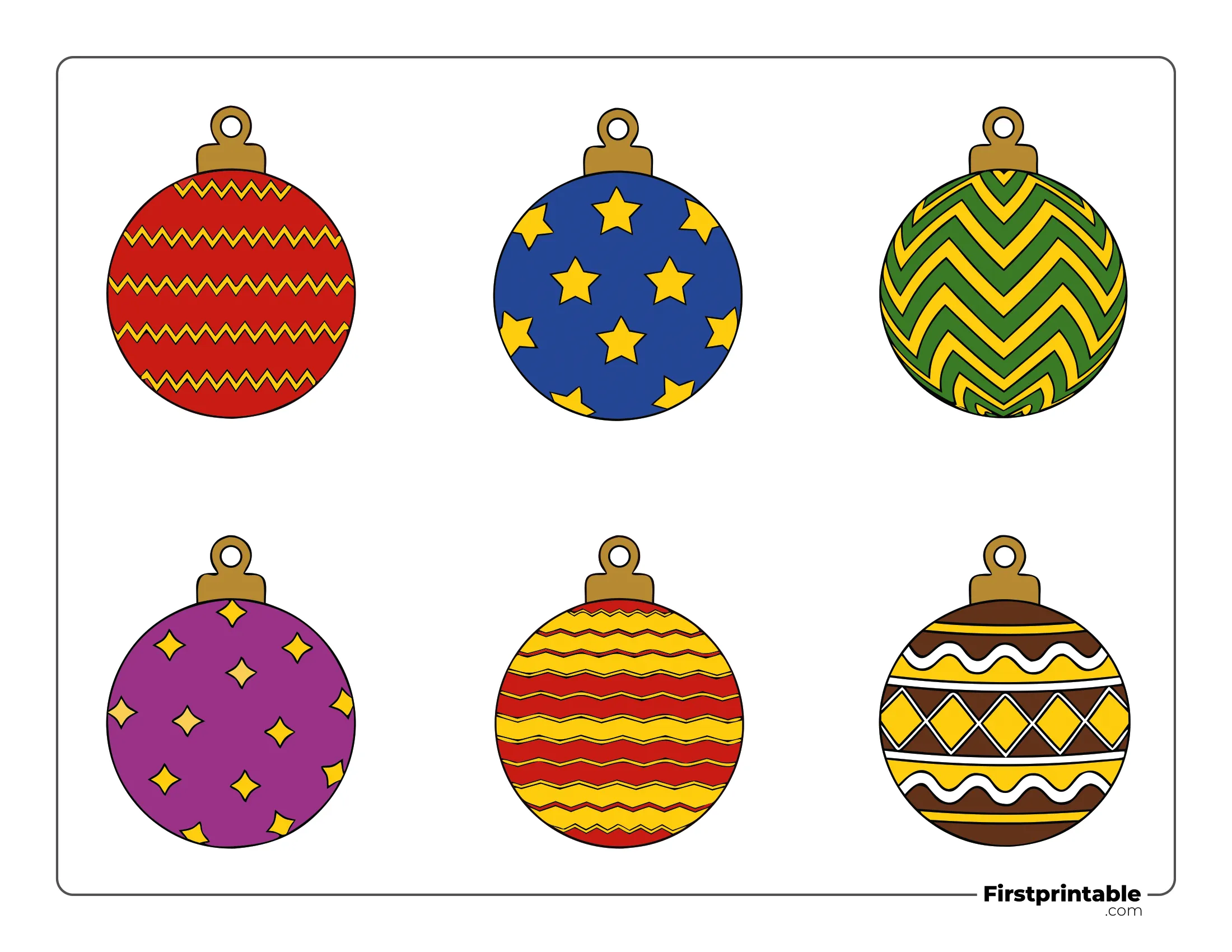 Mixed Christmas Ball Template - Small Colored (Star, Chevron, Diamond)