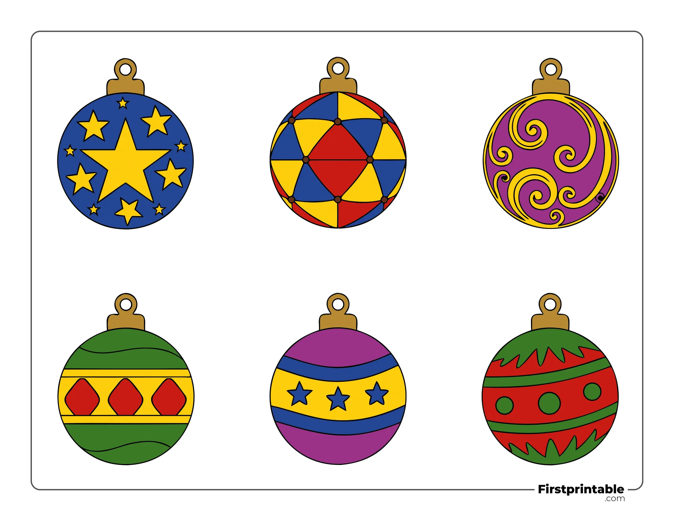 Christmas Ball Template - Small Colored ( Star, Swirls, Geometric and Diamond)