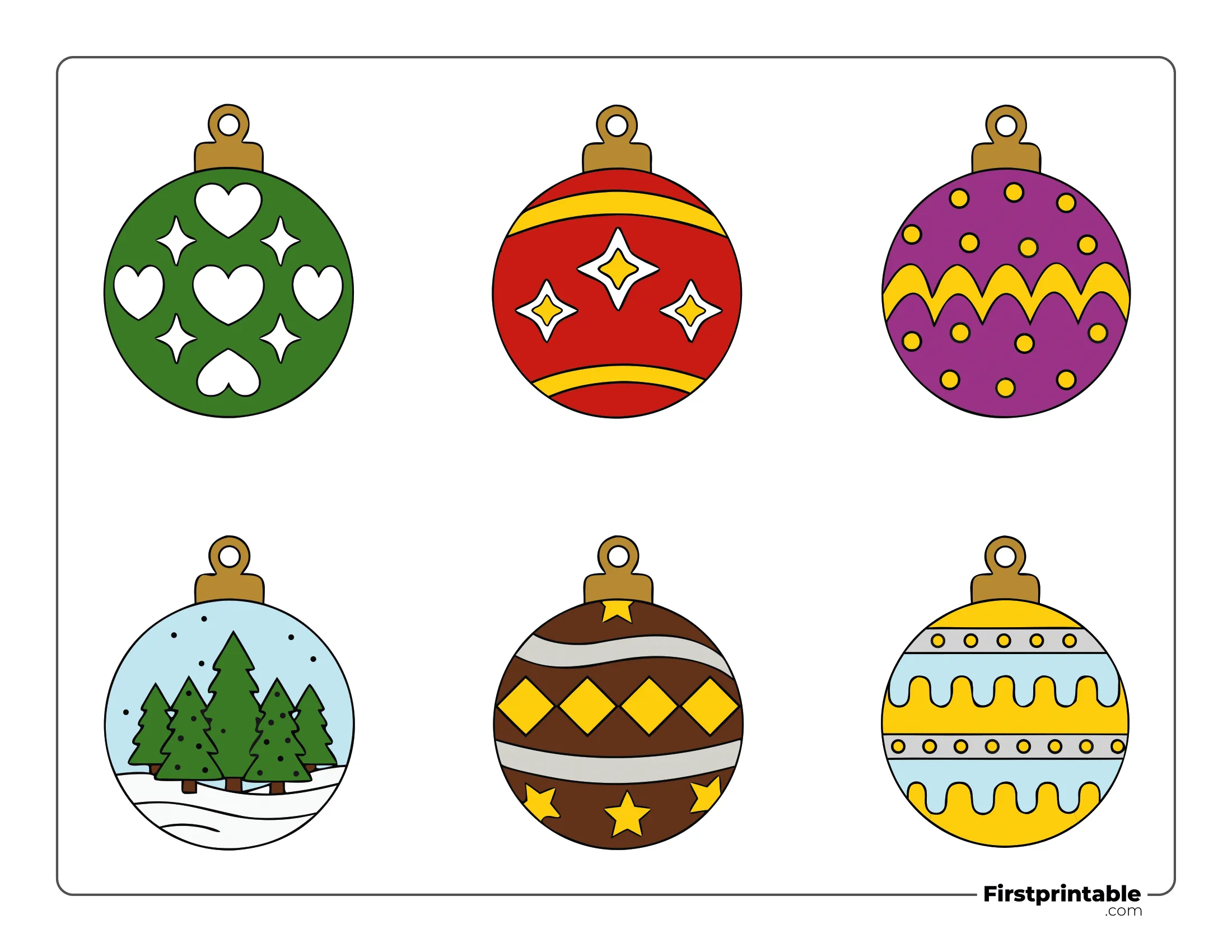 Assorted Xmas Ball Template - Small Colored (Chevron, Heart and Sparkle)
