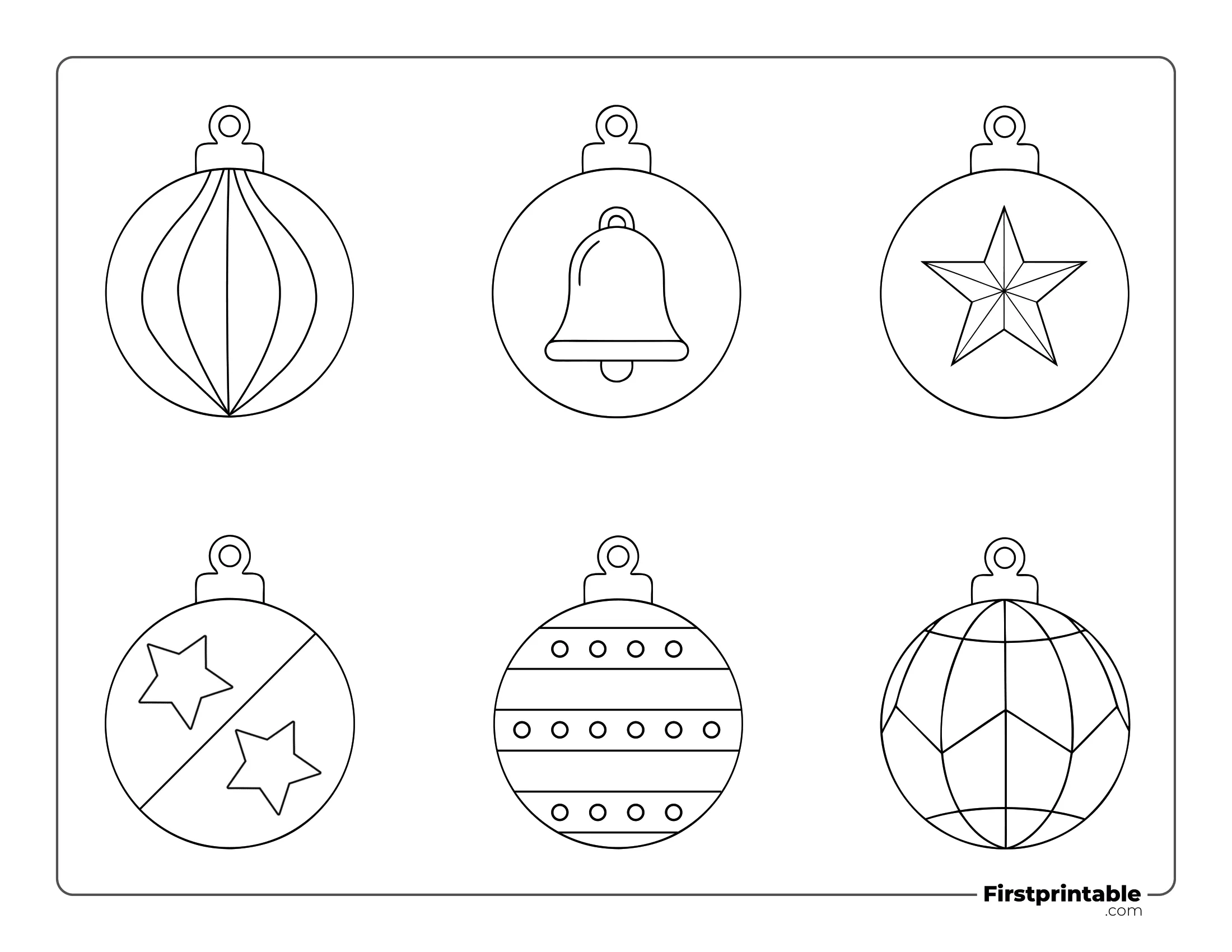 Printable Christmas Ornaments - Small Outline (Light, Bell, Star)