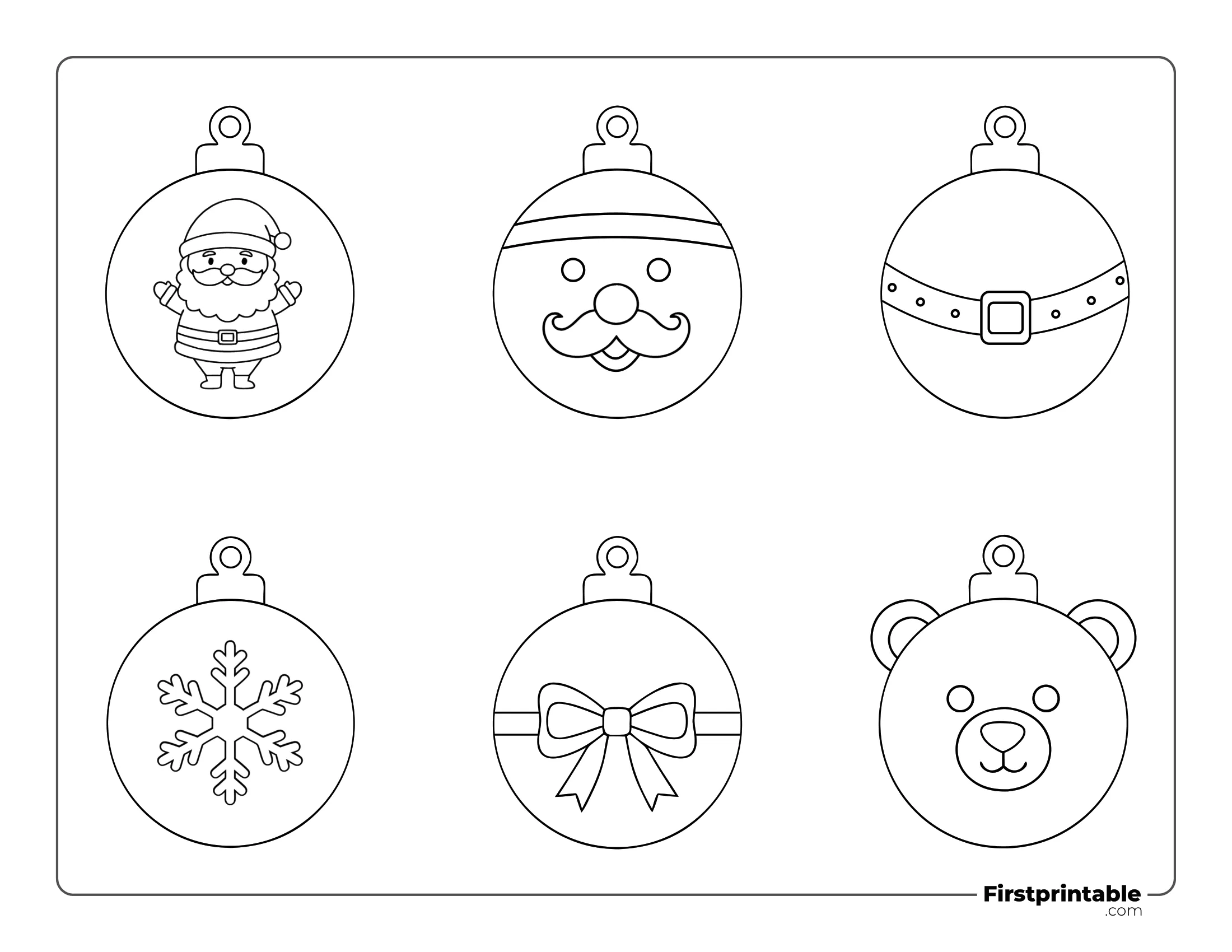 XMas Ball Template - Small Outline (Santa, Belt, Snowflake, Bow and Bear)