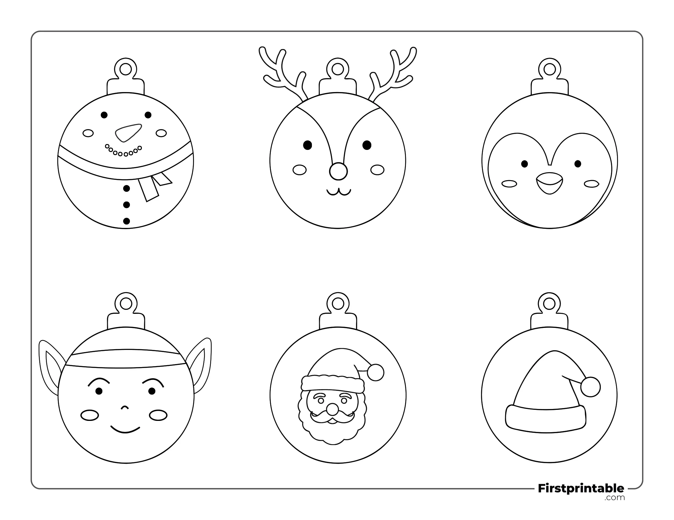 Christmas Ball Template - Small Outline (Snowman, Elf, Reindeer, Penguin, Santa and Hat)