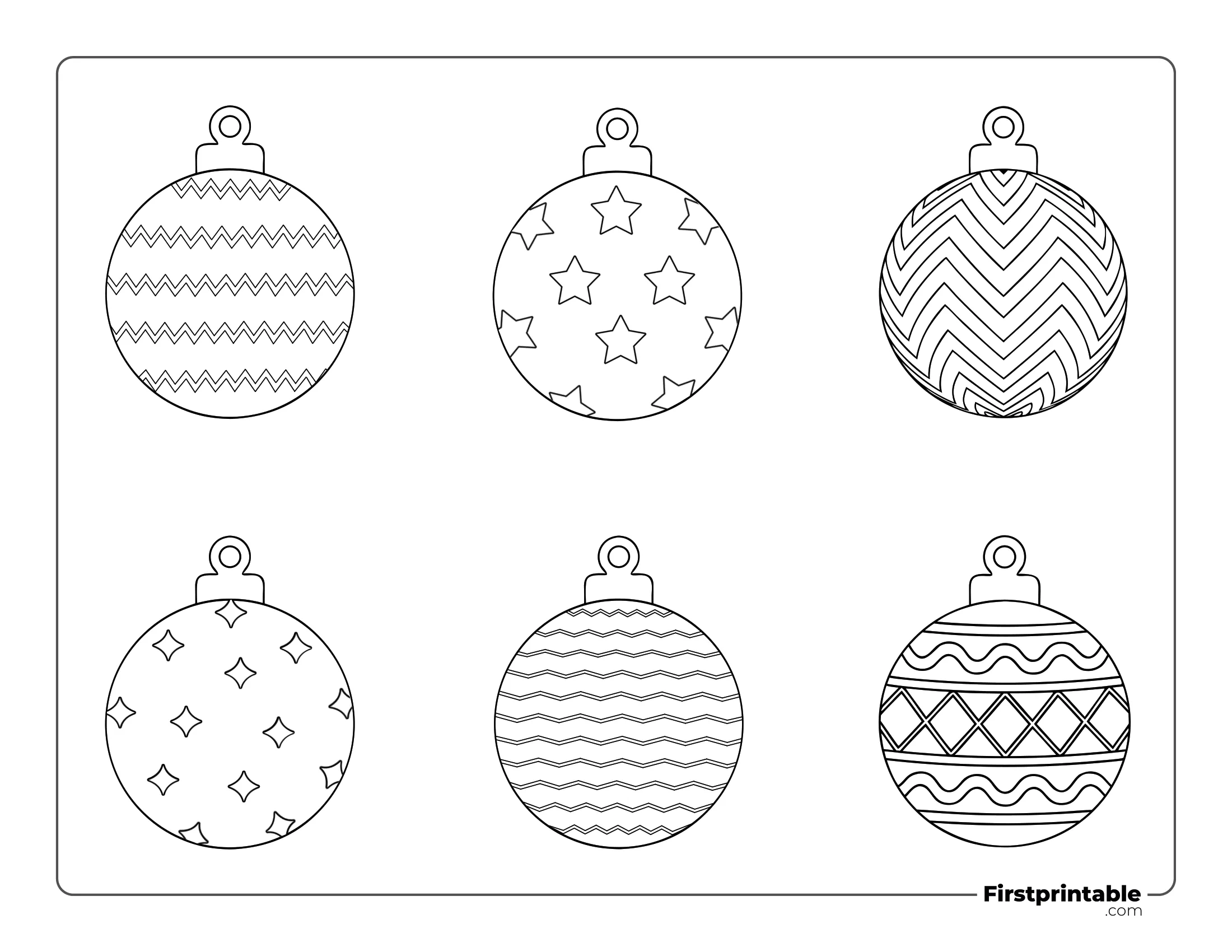 Mixed Christmas Ball Template - Small Outline (Star, Chevron, Diamond)