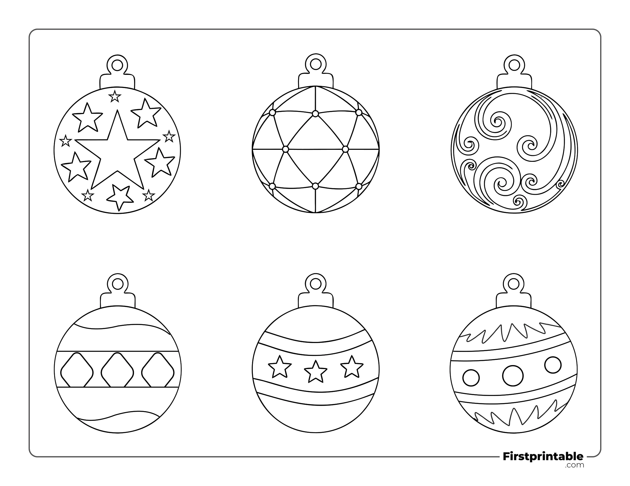 Christmas Ball Template - Small Outline ( Star, Swirls, Geometric and Diamond)