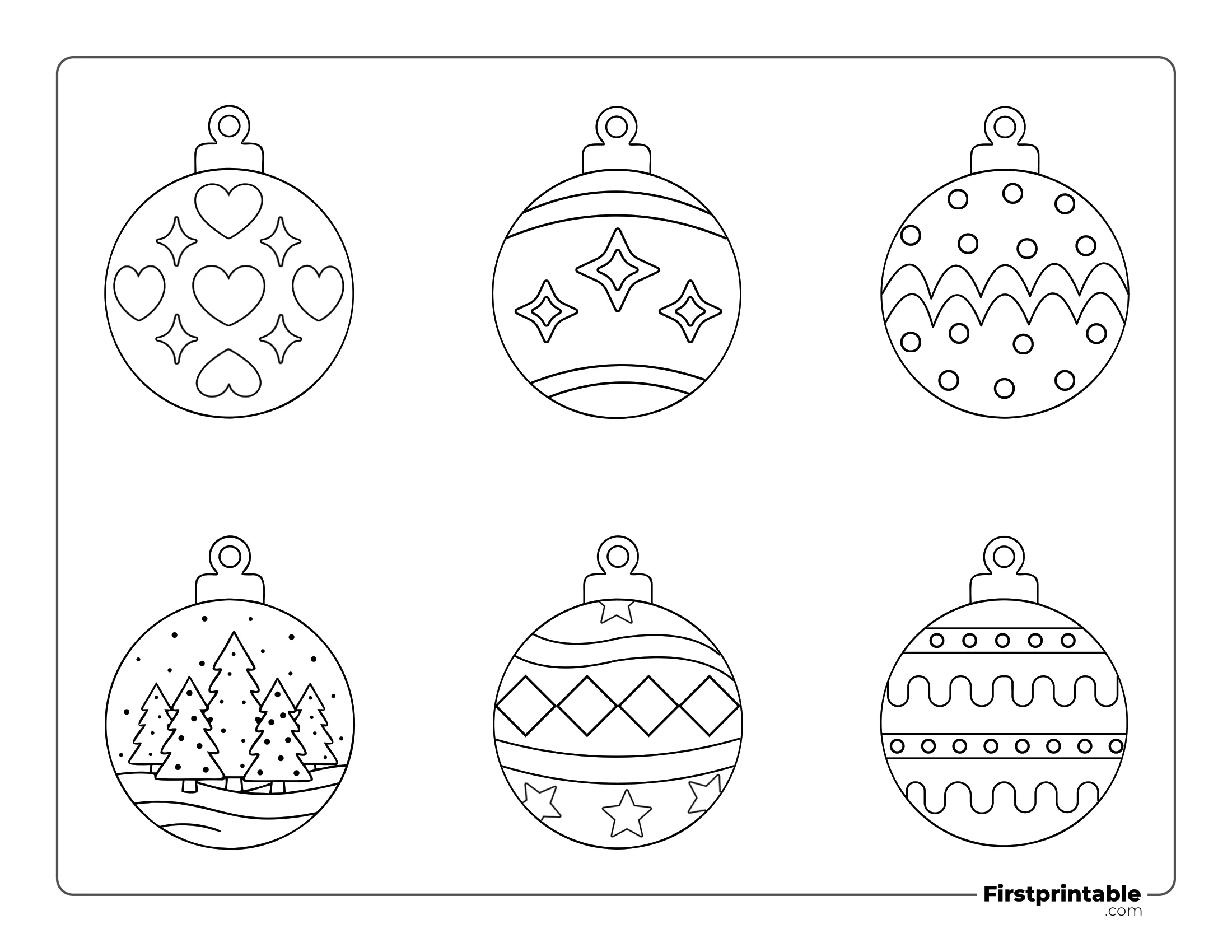 Assorted Xmas Ball Template - Small Outline (Chevron, Heart and Sparkle)