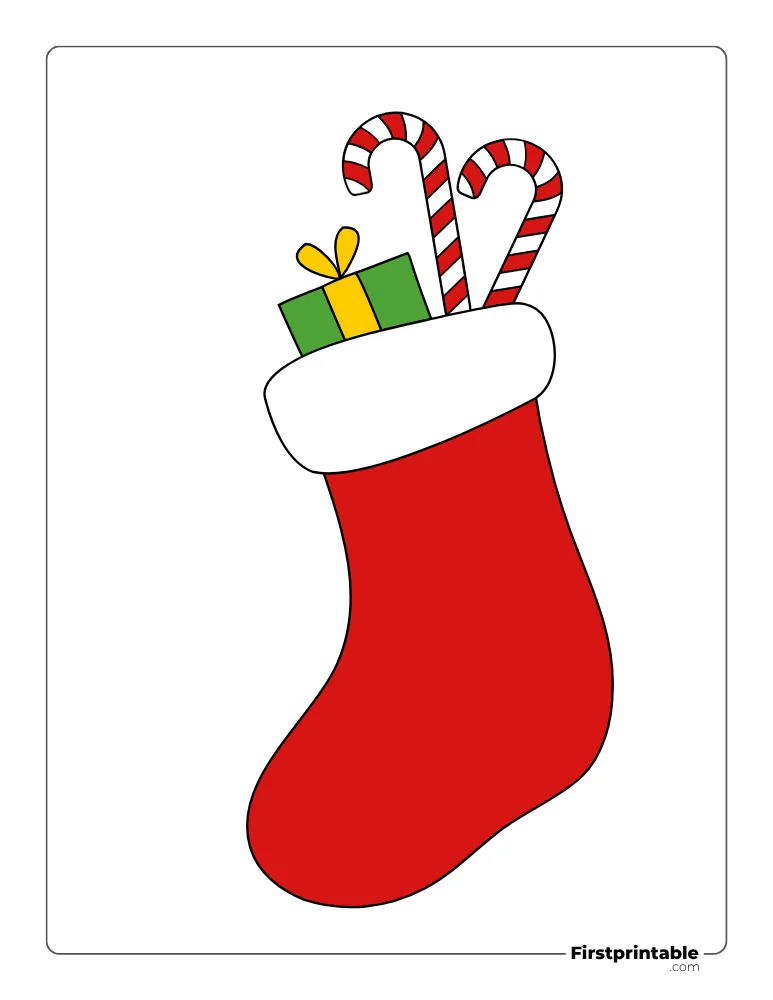 Christmas Stocking with Candy Cane Template - Large Colored Christmas Stocking with Candy Cane Template - Large Colored