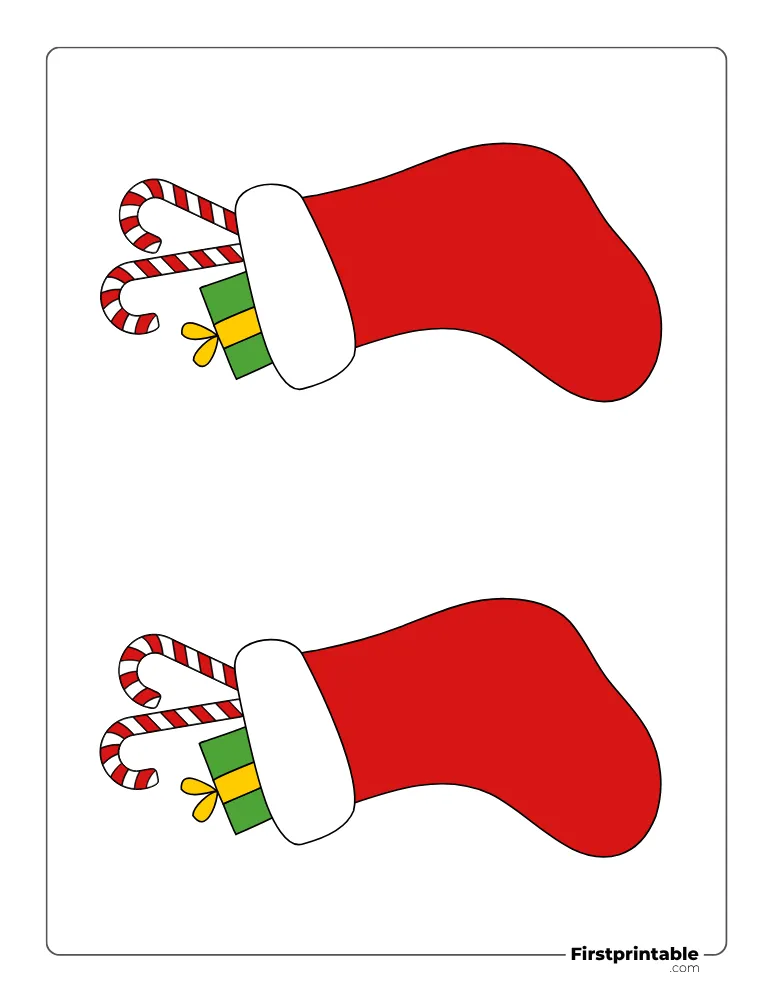 Christmas Stocking with Candy Cane Template - Medium Colored Christmas Stocking with Candy Cane Template - Medium Colored