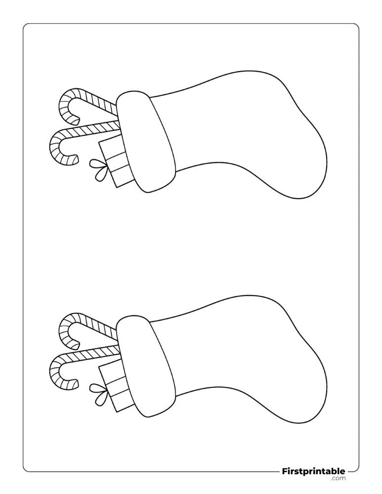 Christmas Stocking with Candy Cane Template - Medium Outline Christmas Stocking with Candy Cane Template - Medium Outline