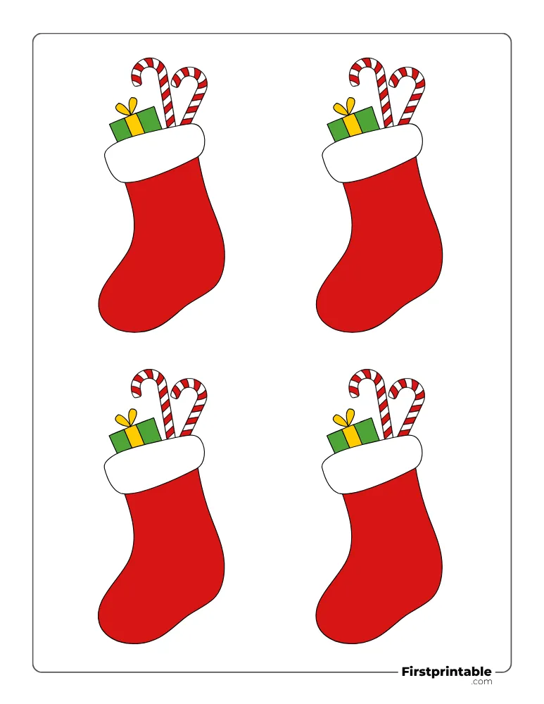Christmas Stocking with Candy Cane Template - Small Colored Christmas Stocking with Candy Cane Template - Small Colored